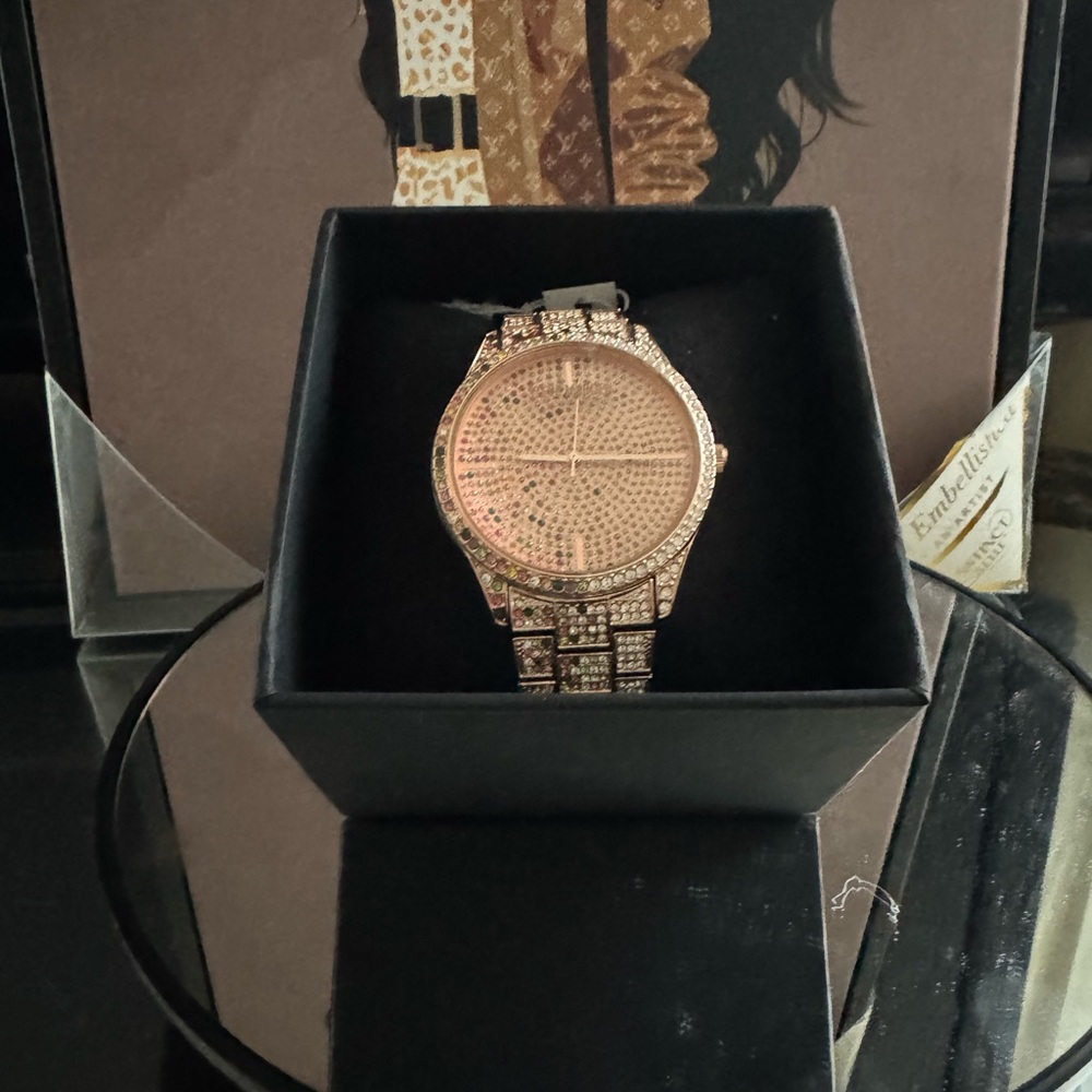 Steve Madden Rose and Multi-colored Rhinestone Watch